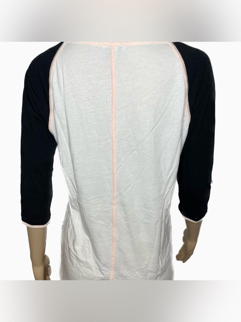 Express Black & White Raglan Tee Pink Stripe 3/4 Sleeve Top - Picture 3 of 5